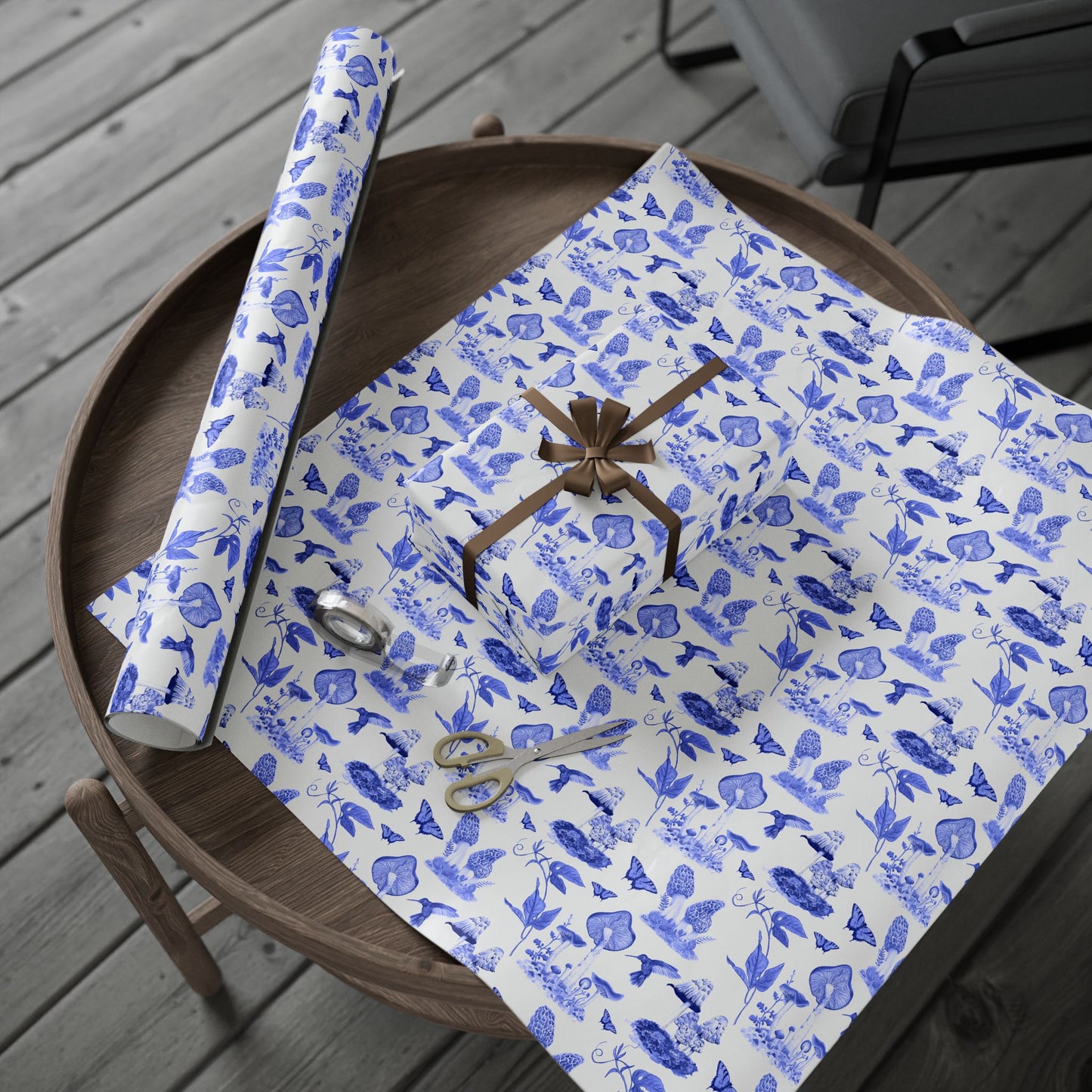 Elegant Floral Wrapping Paper, Gift Wrap for Special Occasions, Blue Botanical Design, Eco-Friendly Gift Wrap, Wrapping Paper Roll