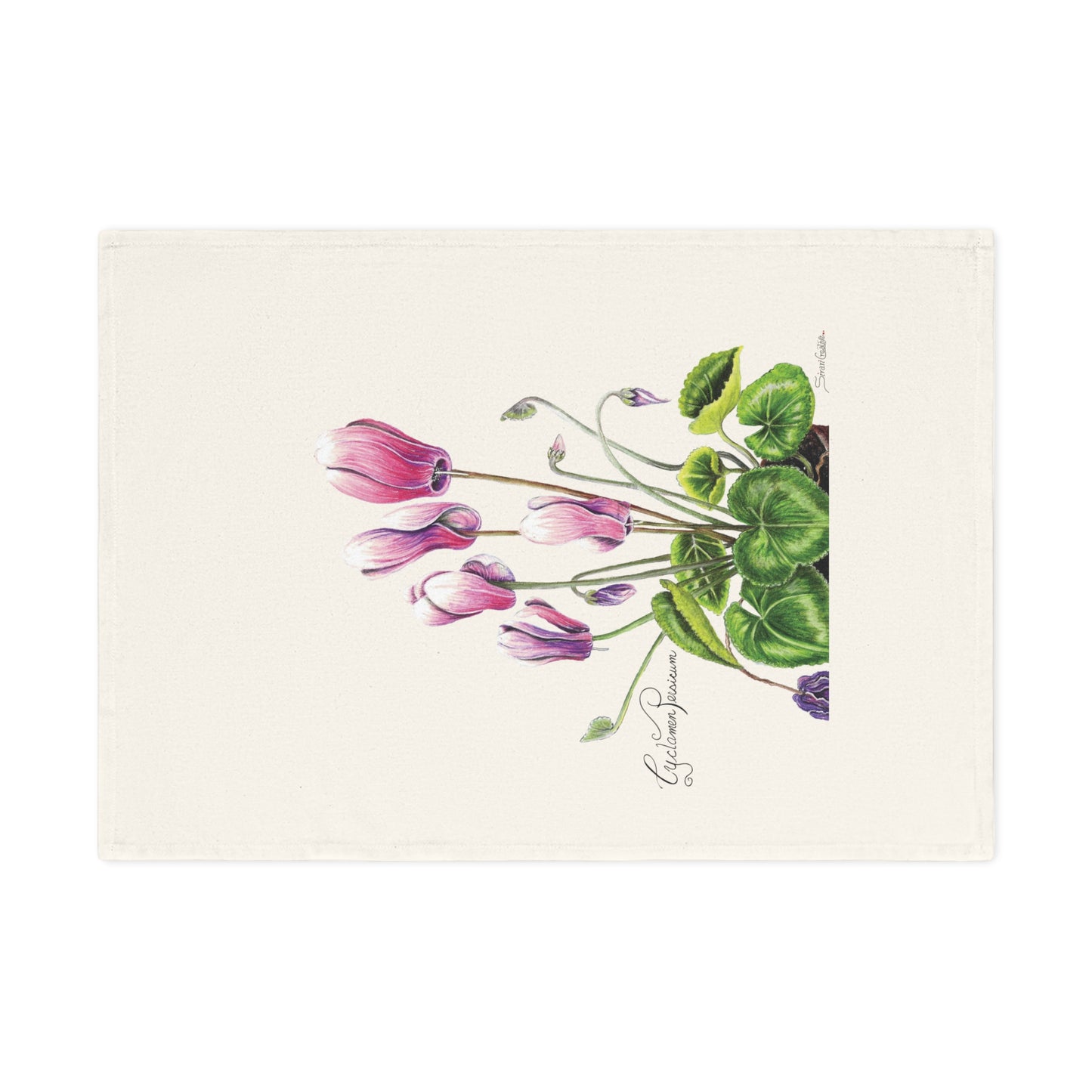 Botanic Art Cotton Tea Towel - Cyclamen Persicum Flower