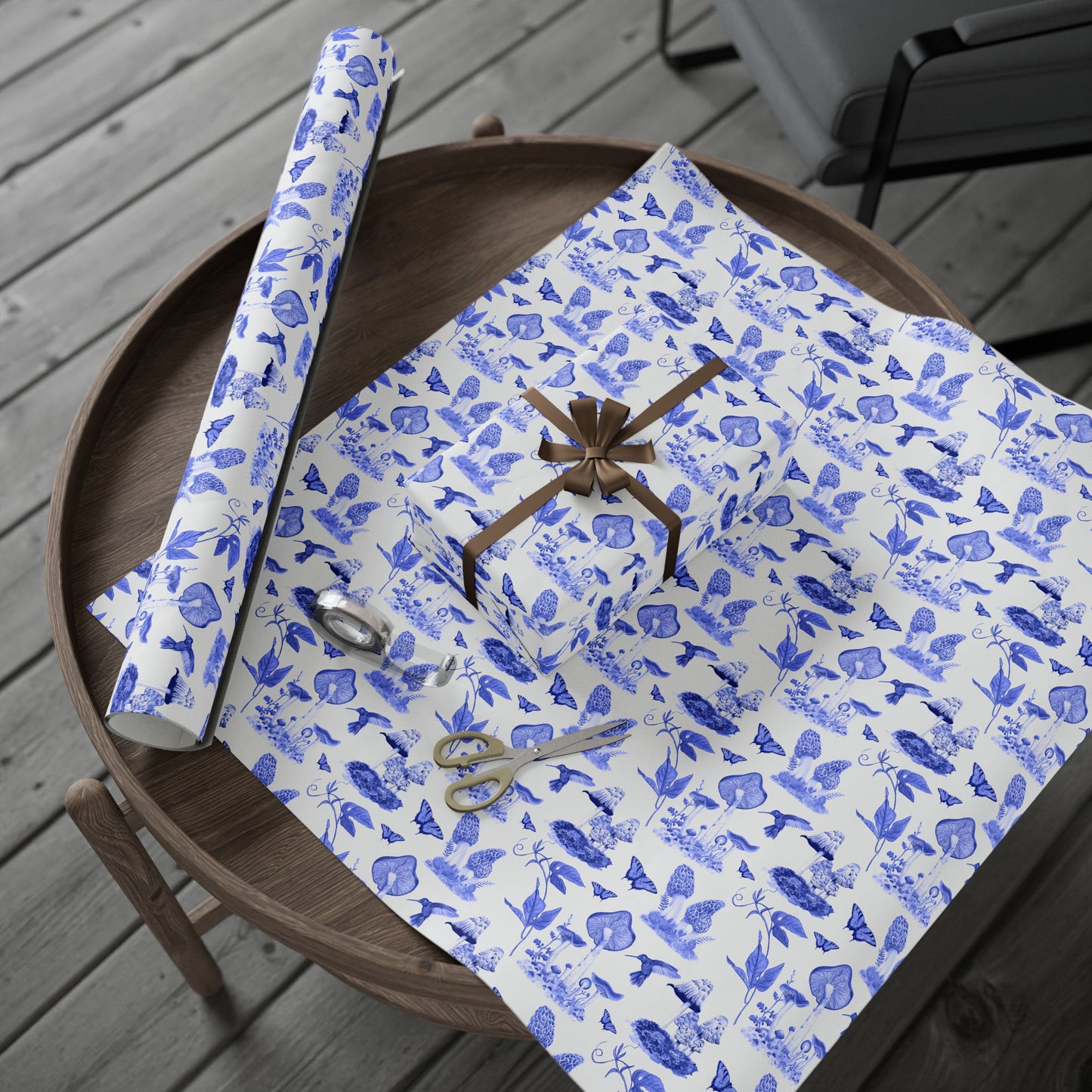 Elegant Floral Wrapping Paper, Gift Wrap for Special Occasions, Blue Botanical Design, Eco-Friendly Gift Wrap, Wrapping Paper Roll