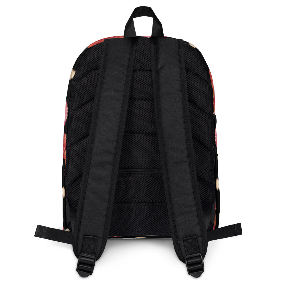 Black Backpack with Botanical Print of Red Amanita Mushrooms