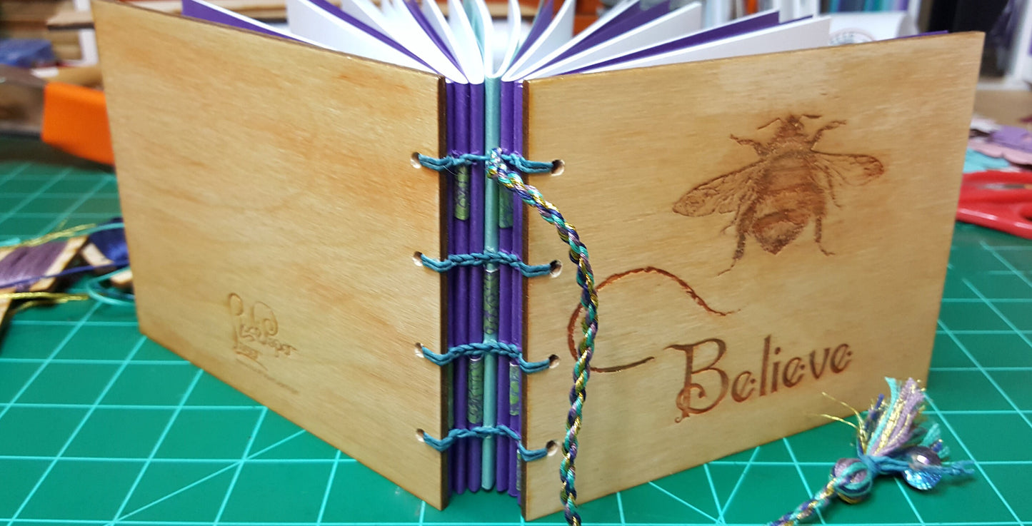 Believe Journal Engraved with Bee on Wooden Cover - Uncommon Journaling Gift