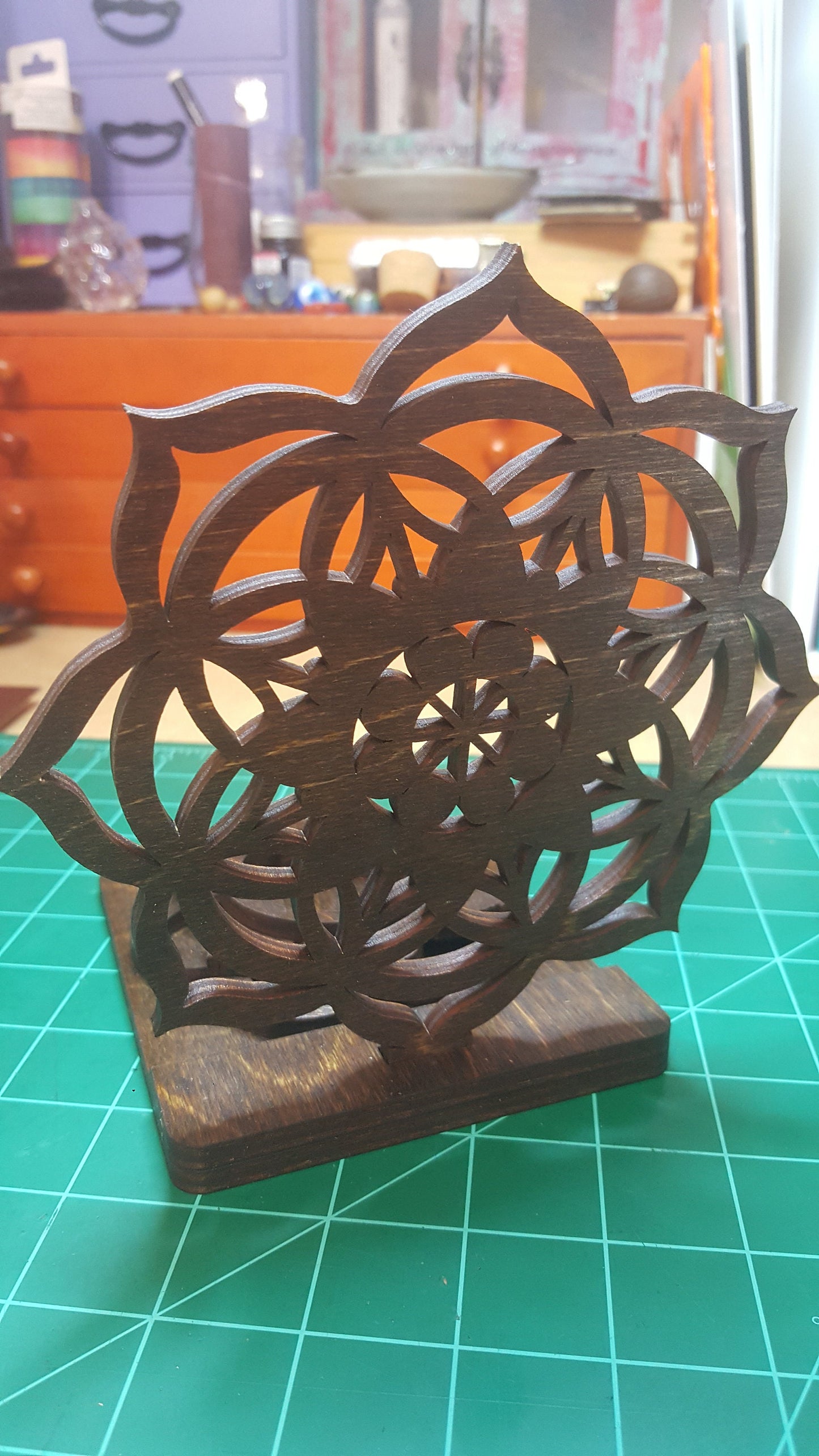 Tea Light Candle Lamp - Carved Mandala Flower