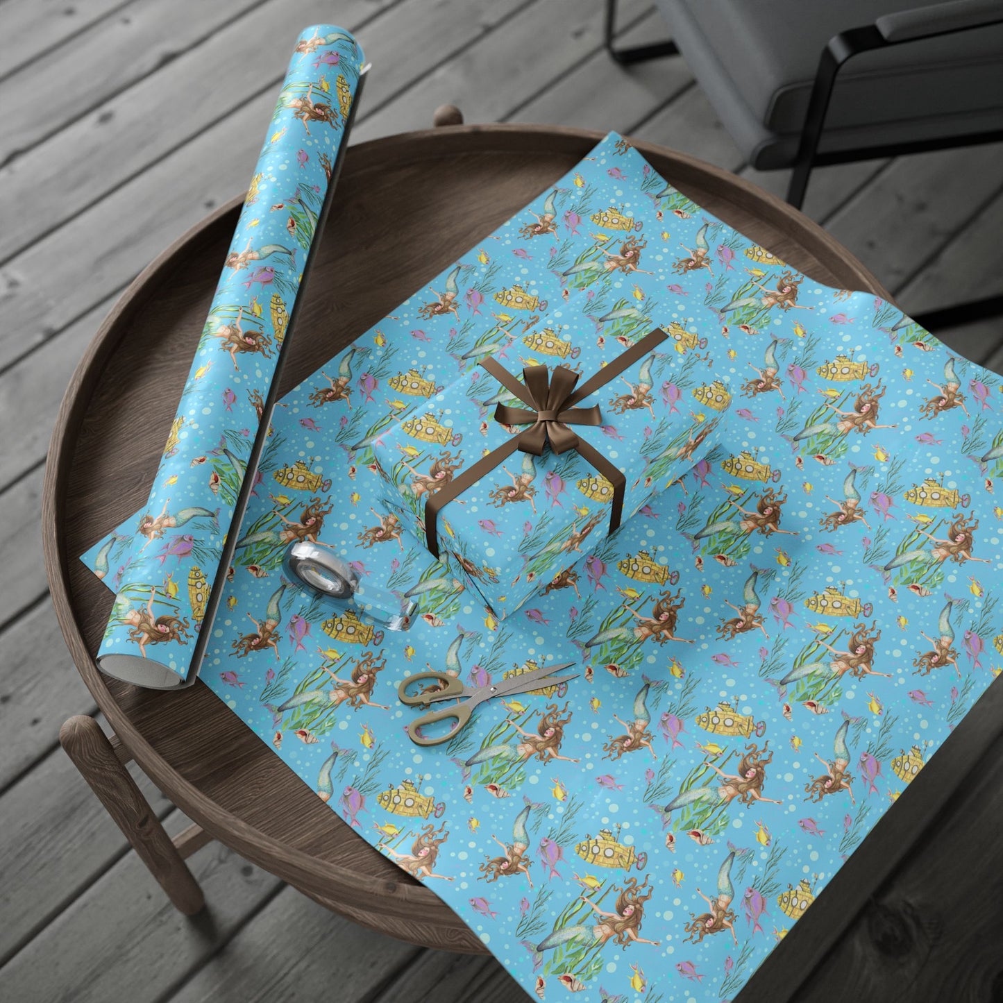 Mermaid Themed Wrapping Paper, Ocean Party Gift Wrap, Birthday & Holiday Wrap, Nautical Decor, Unique Gift Presentation