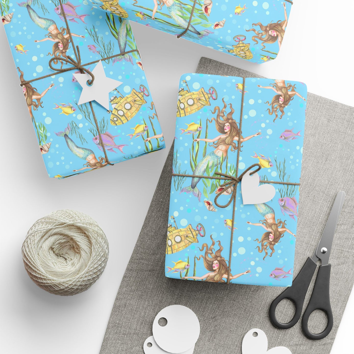 Mermaid Themed Wrapping Paper, Ocean Party Gift Wrap, Birthday & Holiday Wrap, Nautical Decor, Unique Gift Presentation