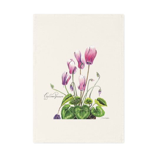 Botanic Art Cotton Tea Towel - Cyclamen Persicum Flower