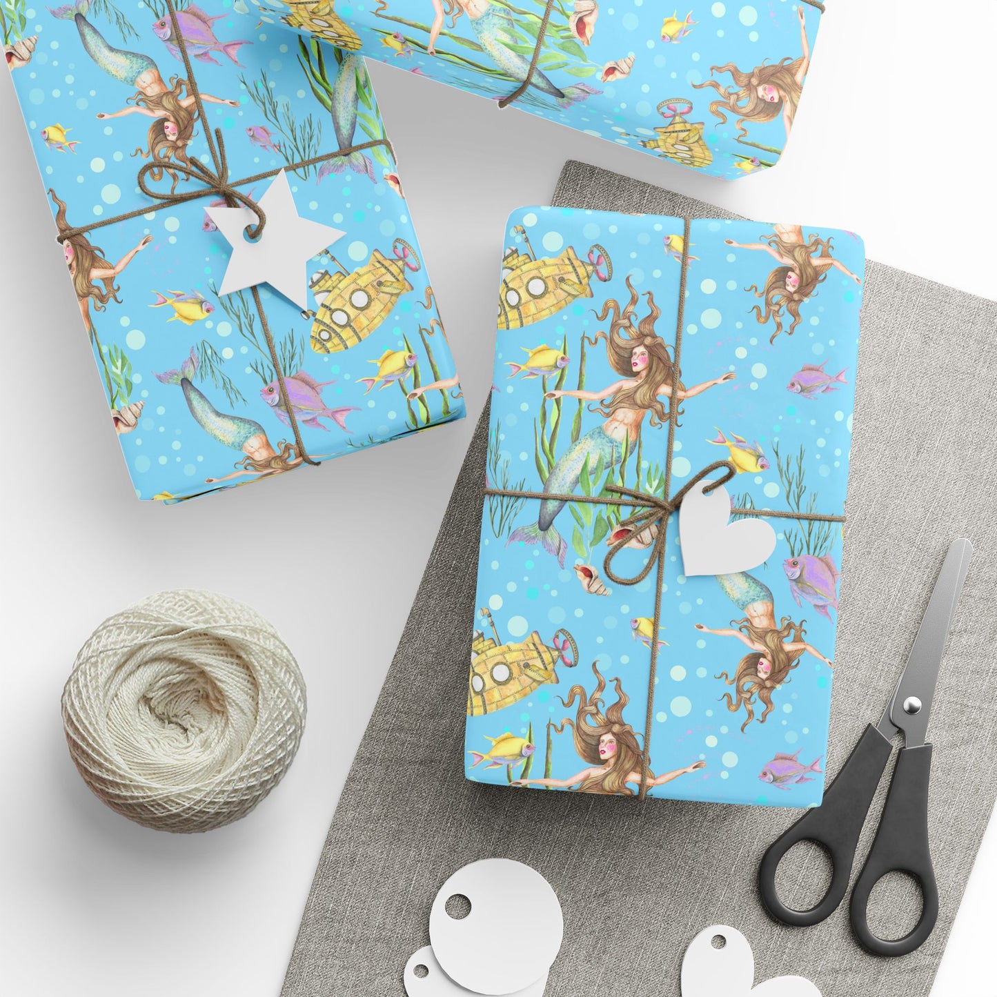 Mermaid Themed Wrapping Paper, Ocean Party Gift Wrap, Birthday & Holiday Wrap, Nautical Decor, Unique Gift Presentation