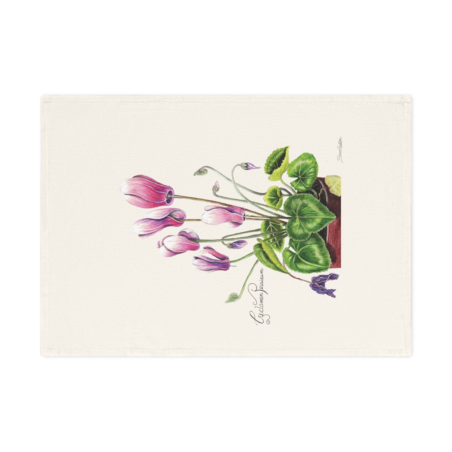 Botanic Art Cotton Tea Towel - Cyclamen Persicum Flower