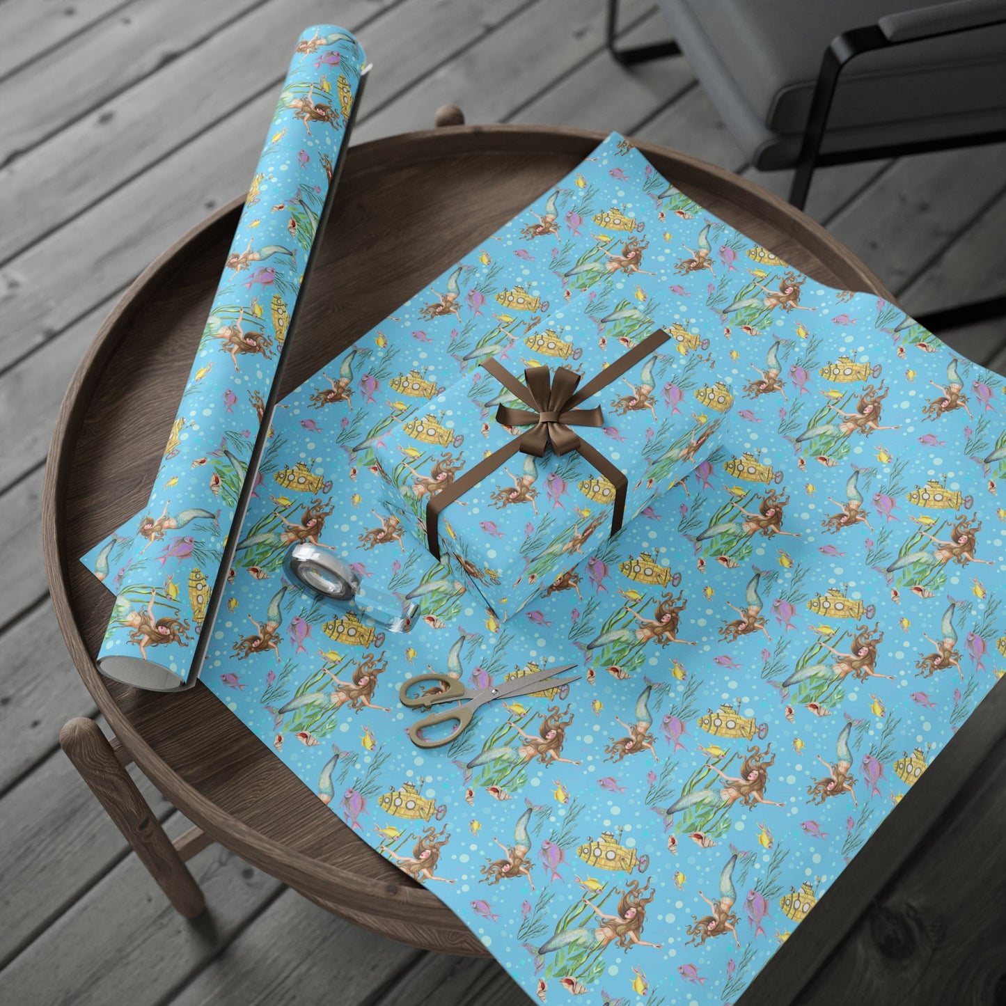 Mermaid Themed Wrapping Paper, Ocean Party Gift Wrap, Birthday & Holiday Wrap, Nautical Decor, Unique Gift Presentation
