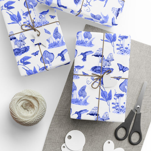 Elegant Floral Wrapping Paper, Gift Wrap for Special Occasions, Blue Botanical Design, Eco-Friendly Gift Wrap, Wrapping Paper Roll