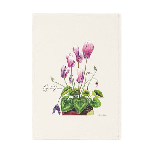 Botanic Art Cotton Tea Towel - Cyclamen Persicum Flower