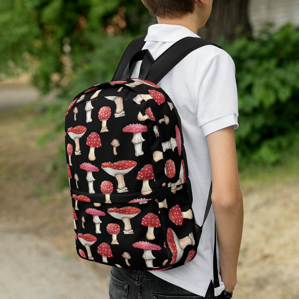 Backpack - Amanita Muscaria Mushrooms - Black Background