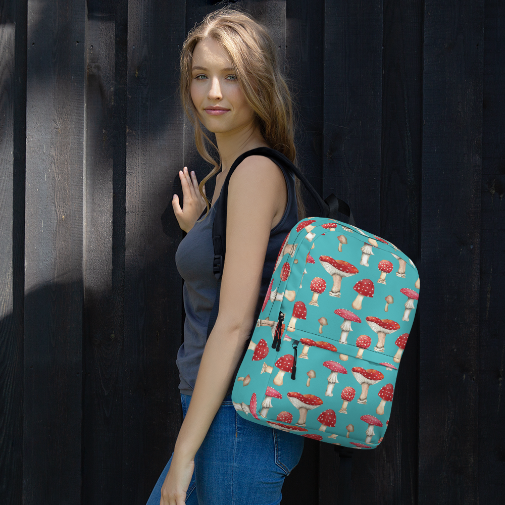 Backpack - Amanita Muscaria Mushroom - Viking Blue Background