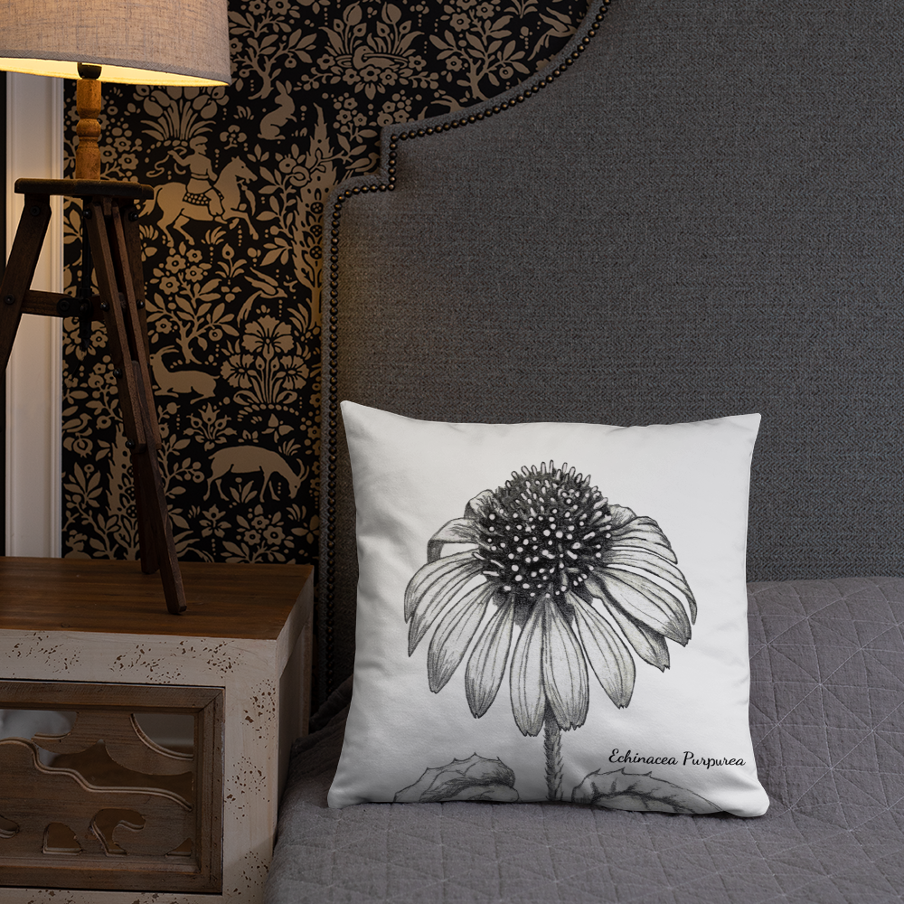 Botanical Print Pillow - Echinacea Purpurea - Accent Pillow