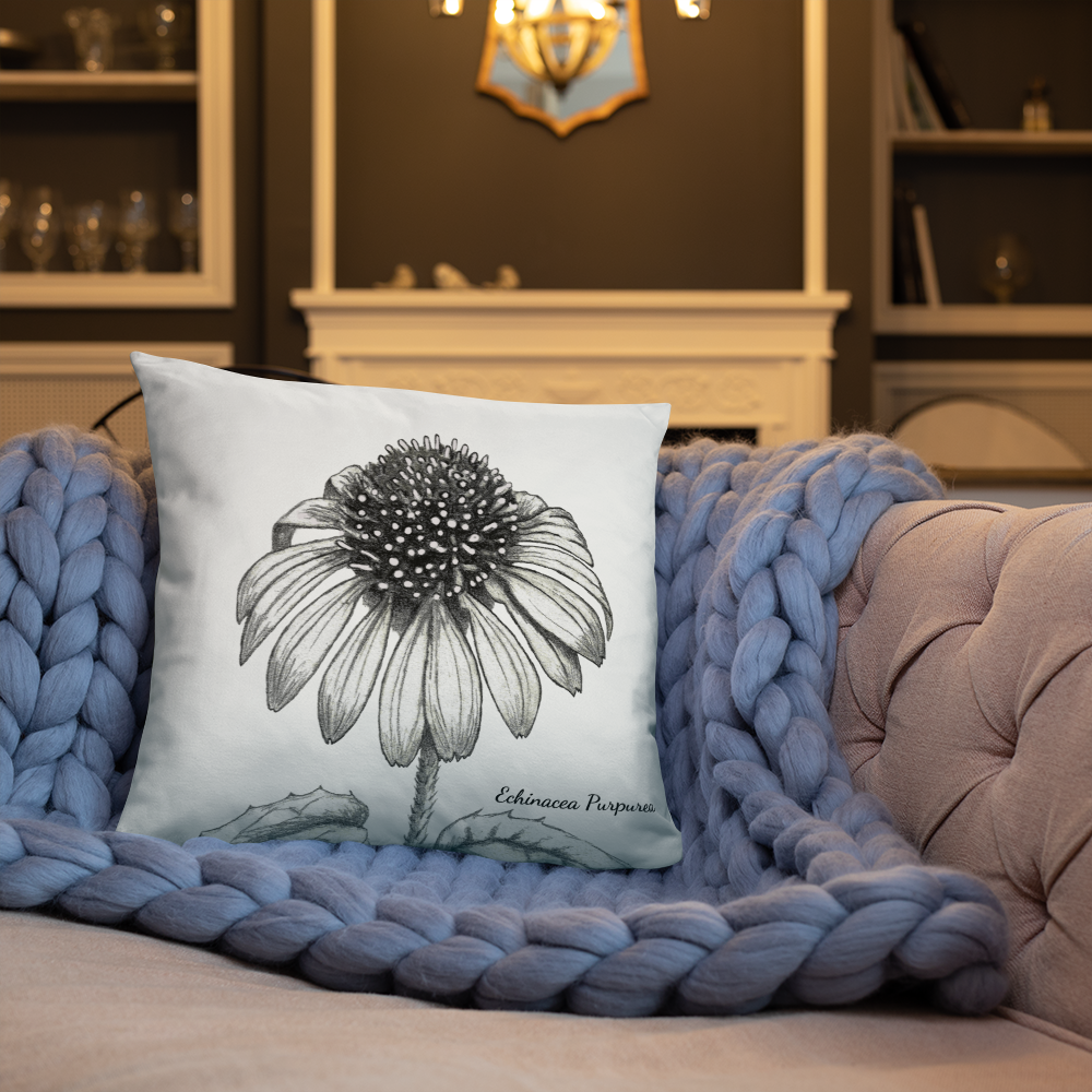 Botanical Print Pillow - Echinacea Purpurea - Accent Pillow