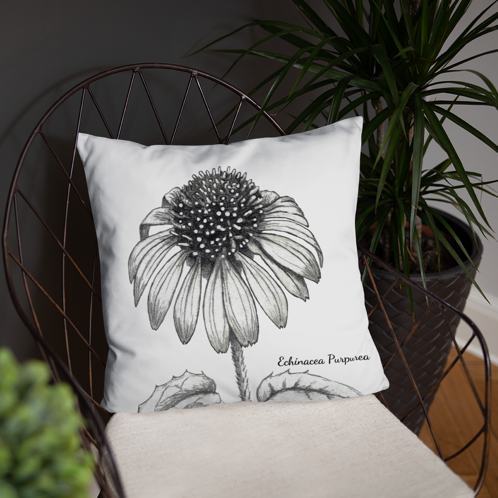 Botanical Print Pillow - Echinacea Purpurea - Accent Pillow