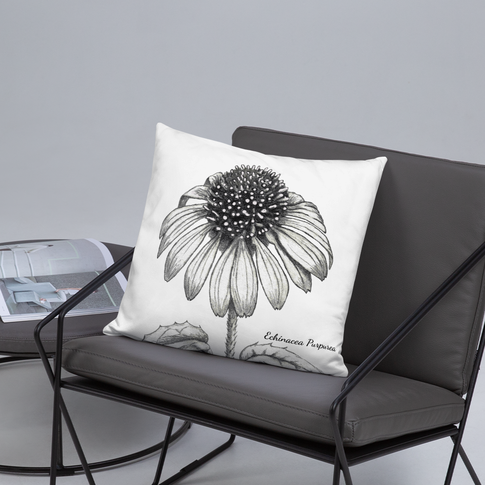 Botanical Print Pillow - Echinacea Purpurea - Accent Pillow