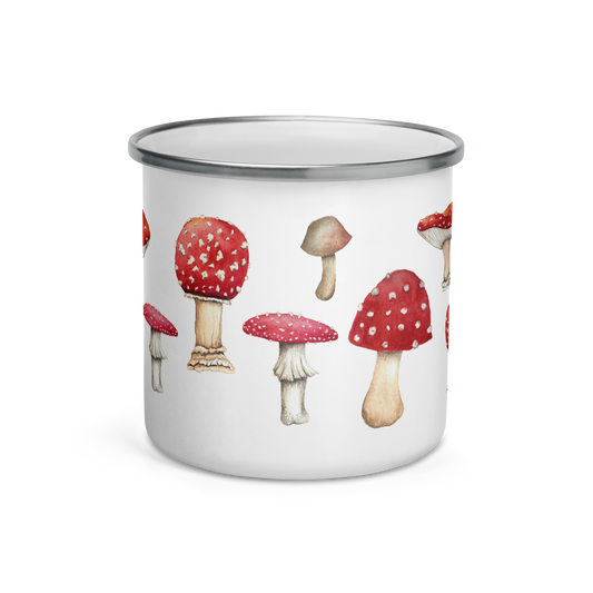 Enamel Mug with Botanical Print of Amanita Mushroom