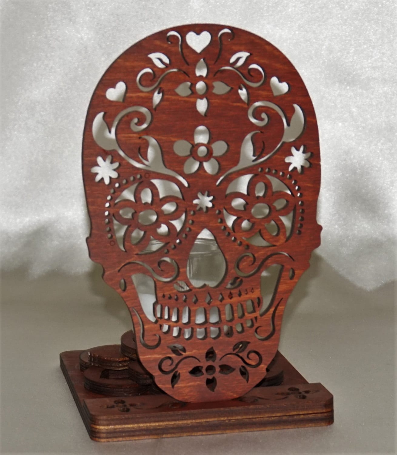 Tea Light Candle Lamp - Mexican Day of the Dead Sugar Skull and Mandala flower- Made in Texas - Unique Gift