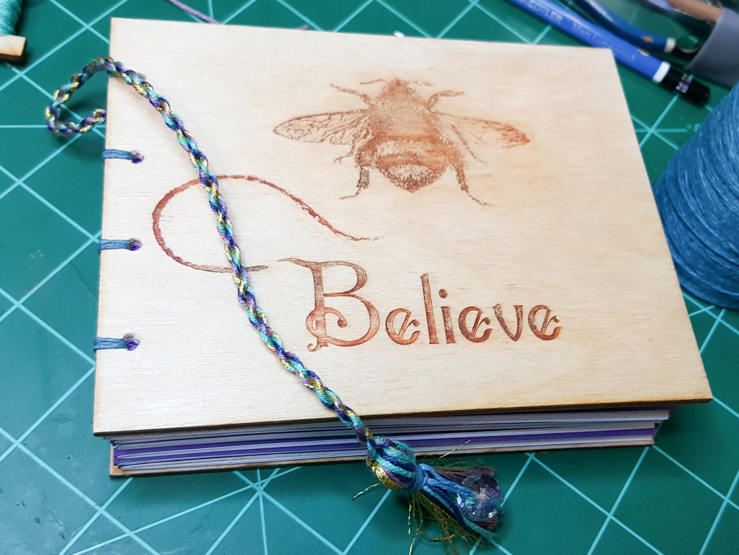 Believe Journal Engraved with Bee on Wooden Cover -  Uncommon Journaling Gift