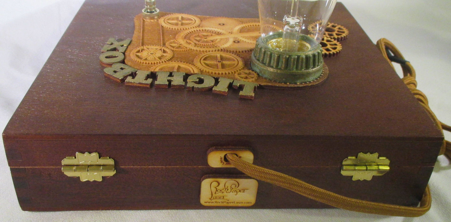 Light Box Retro Steampunk Lamp - Edison Bulb - Upcycled Cigar Box with Antique Replica Components