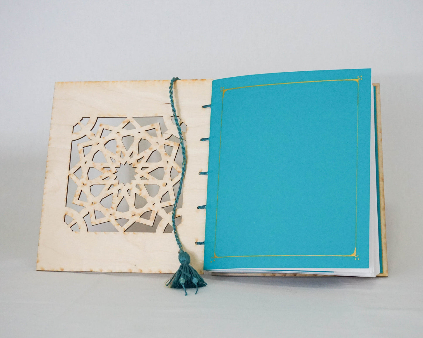 Large Wooden Cover Hand bound Journal with Arabic Geometric Mandala with Free Personalized Engraving