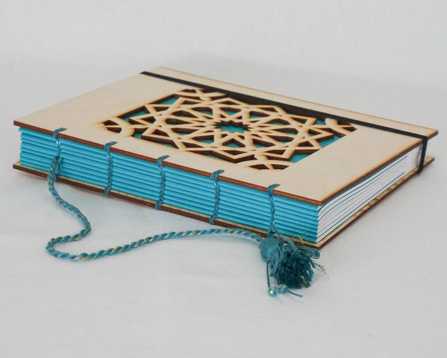 Large Wooden Cover Hand bound Journal with Arabic Geometric Mandala with Free Personalized Engraving