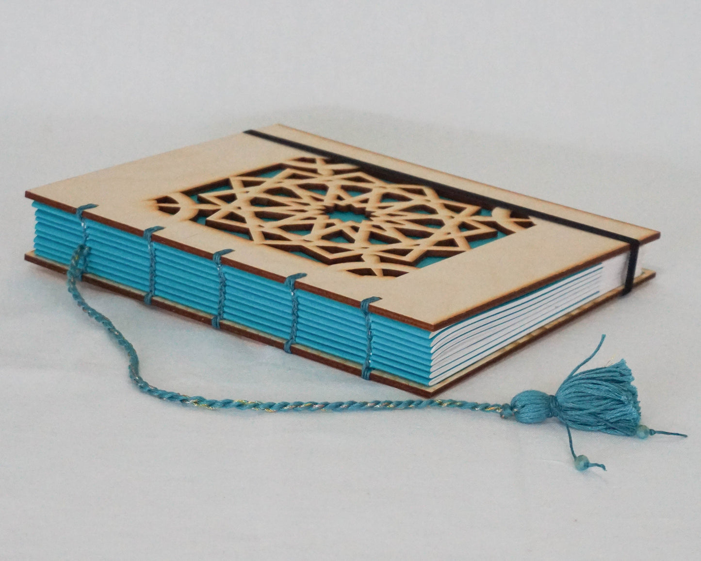 Large Wooden Cover Hand bound Journal with Arabic Geometric Mandala with Free Personalized Engraving