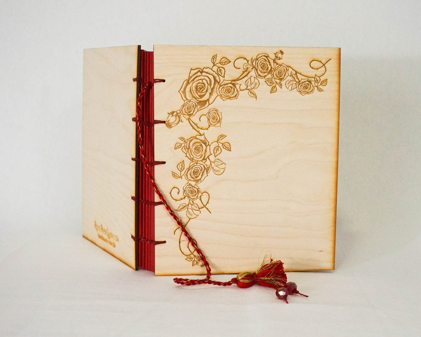 Handbound Journal with Wood Cover Engraved with Roses