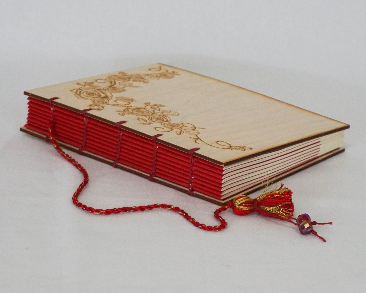 Handbound Journal with Wood Cover Engraved with Roses