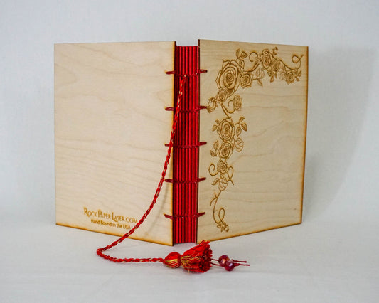 Handbound Journal with Wood Cover Engraved with Roses