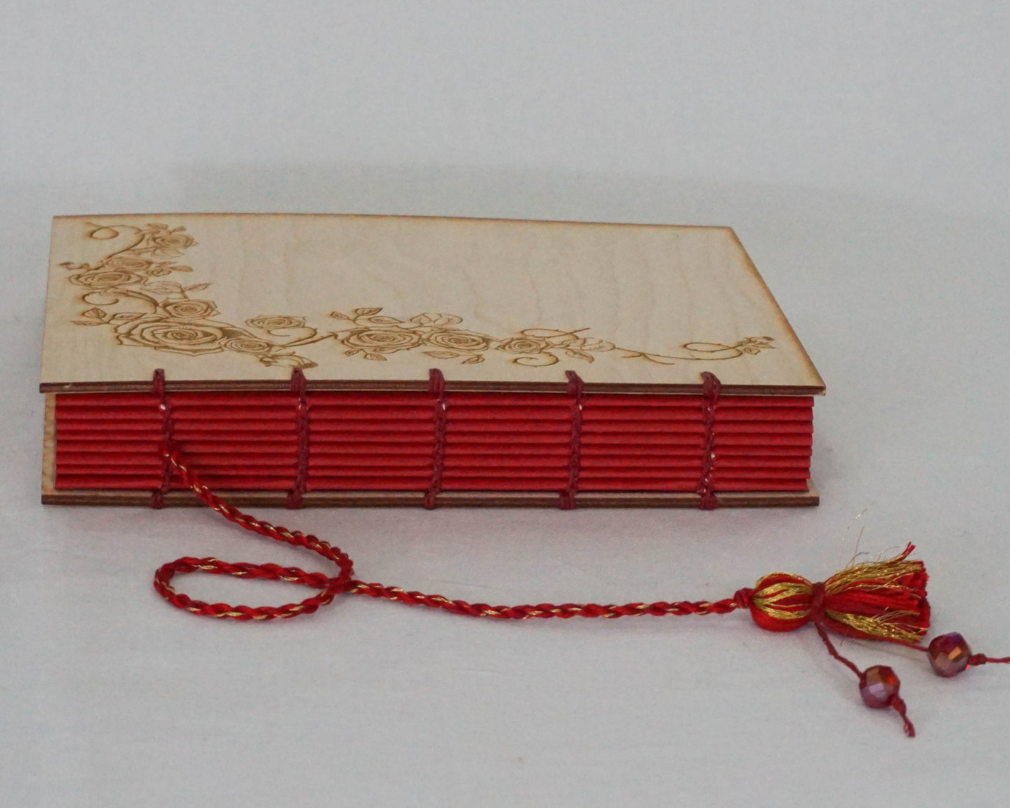 Handbound Journal with Wood Cover Engraved with Roses