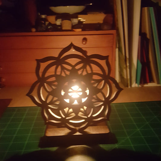 Tea Light Candle Lamp - Carved Mandala Flower