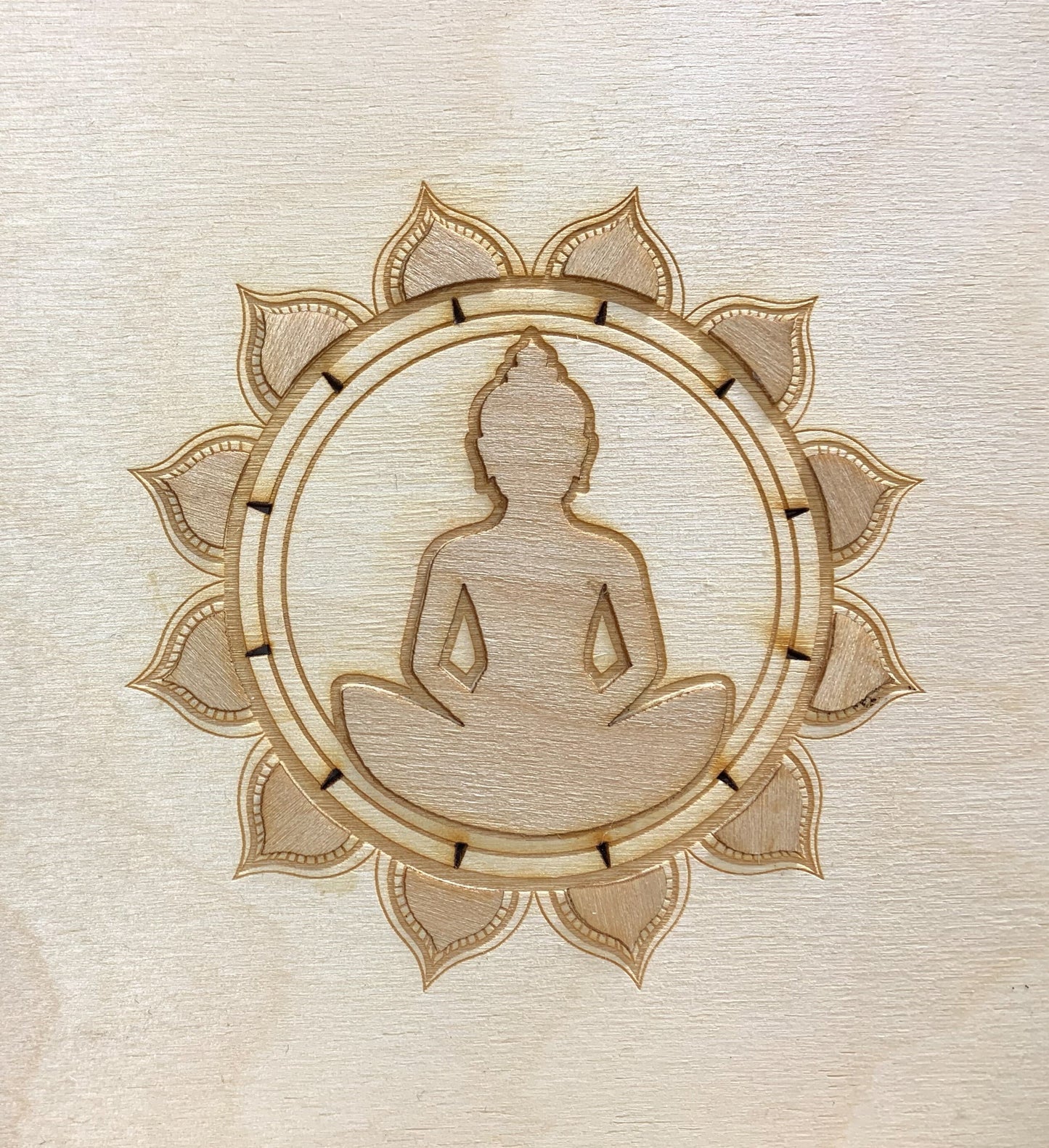 Square Buddha Art Journal with Wooden Cover and Veneer Detailing