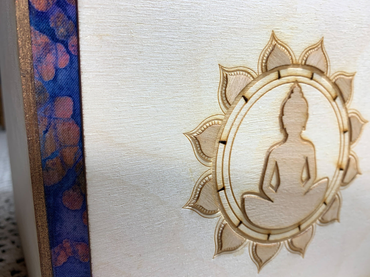 Square Buddha Art Journal with Wooden Cover and Veneer Detailing