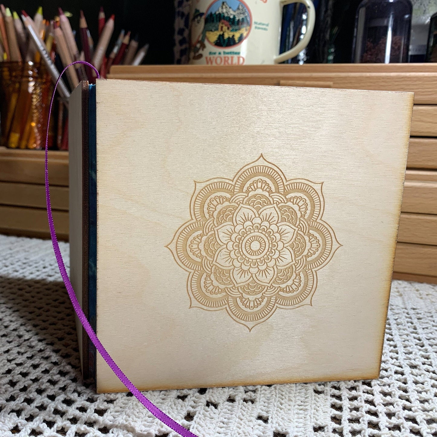 Art Journal with Wooden Cover and Engraved Mandala