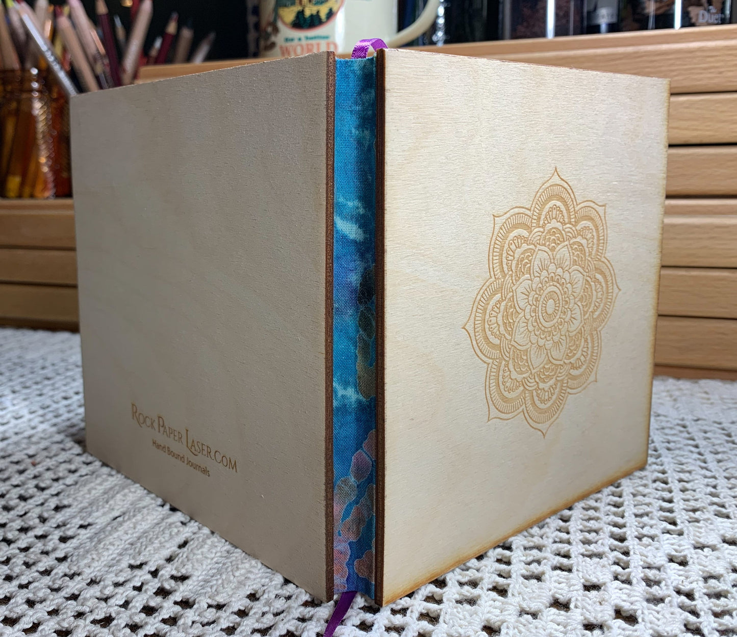 Art Journal with Wooden Cover and Engraved Mandala