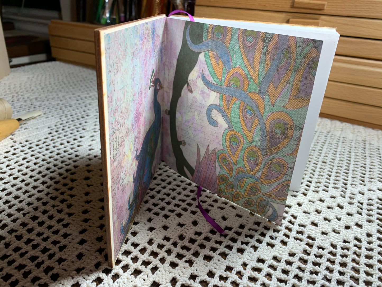 Square Buddha Art Journal with Wooden Cover and Veneer Detailing