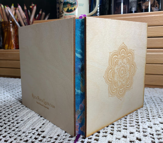 Art Journal with Wooden Cover and Engraved Mandala