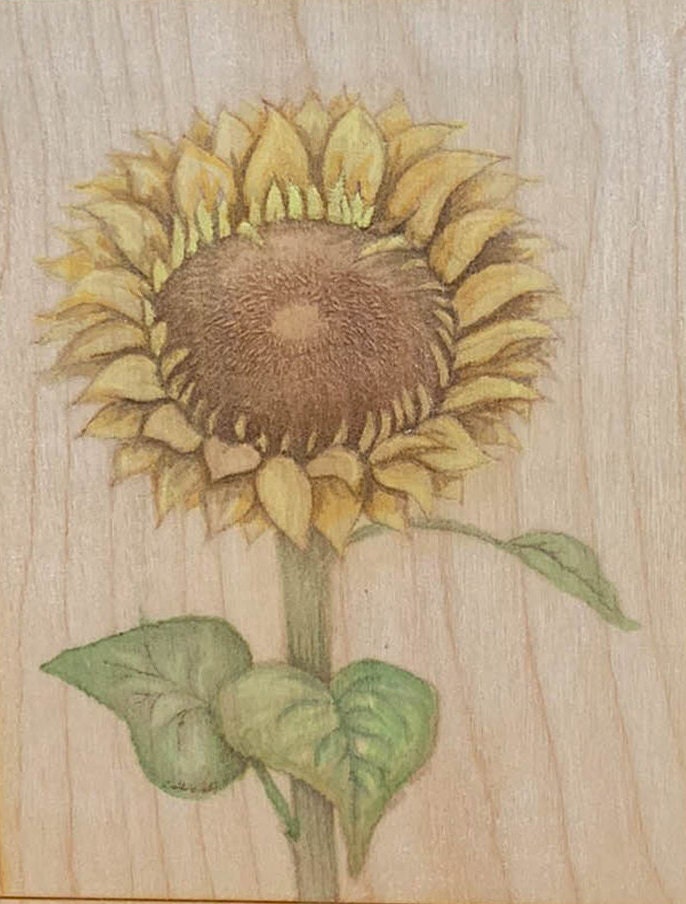 Handbound Journal with Engraved Wood Cover of a Sunflower - Botanical Print Journal