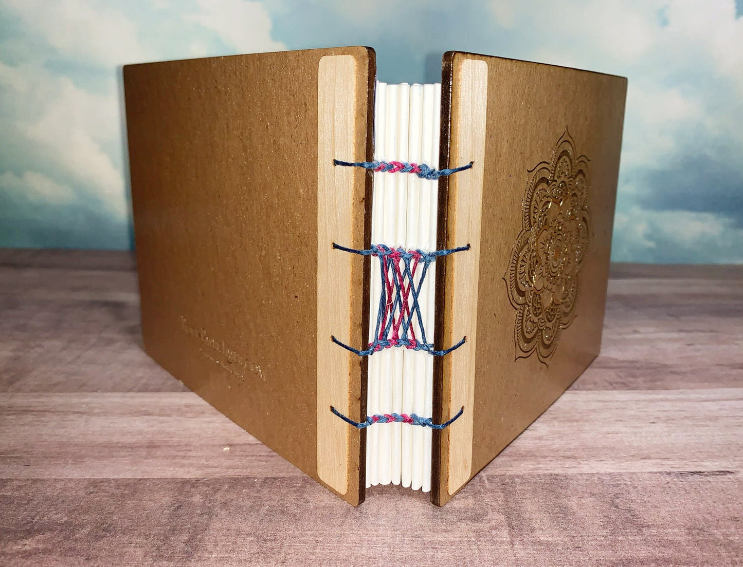 Handbound Watercolor Journal with Mandala Engraved on Chipboard Cover - Handbound Art Journal