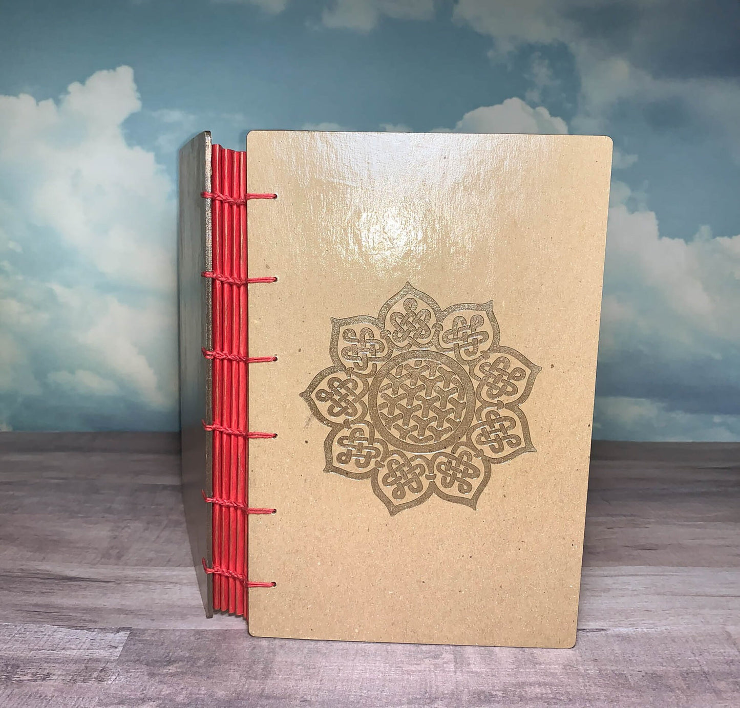 Large Handbound Watercolor Journal with Celtic Mandala Knot Engraved on Chipboard Cover- Large Handbound Art Journal