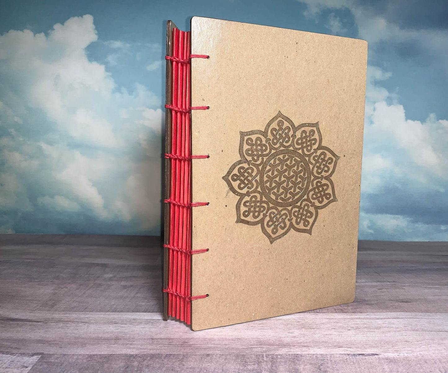 Large Handbound Watercolor Journal with Celtic Mandala Knot Engraved on Chipboard Cover- Large Handbound Art Journal